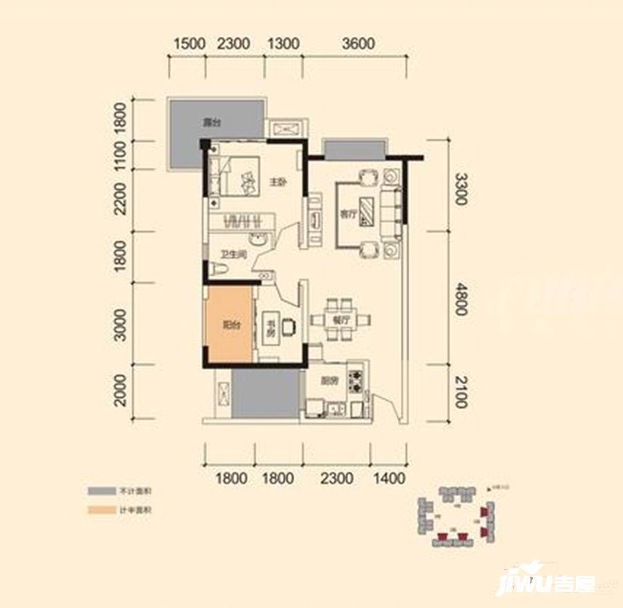 上善熙悦熙广场2室2厅1卫73㎡户型图