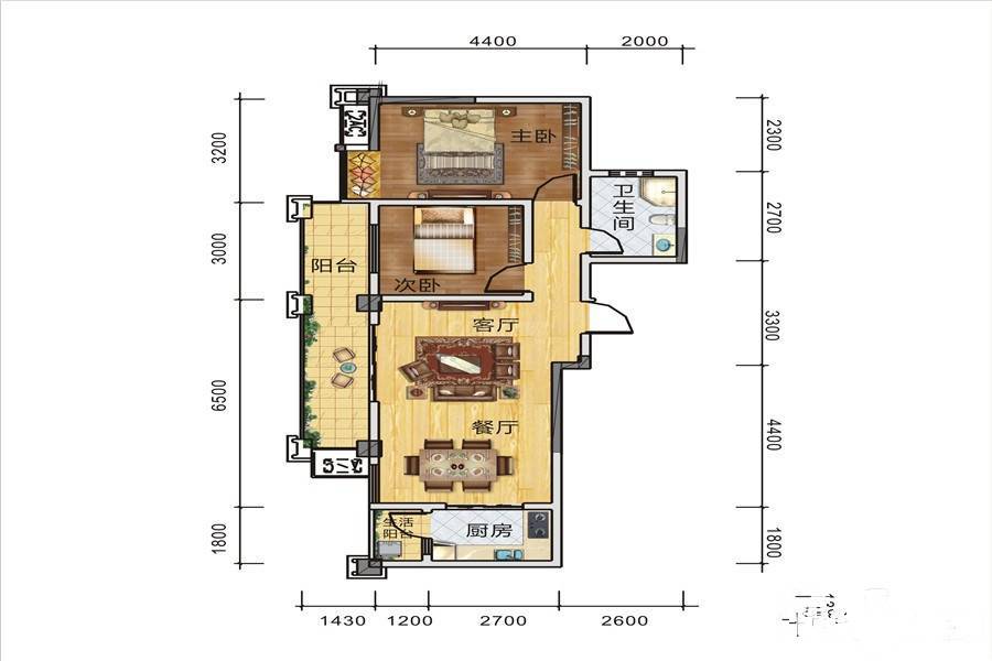 都乐锦庐2室2厅1卫87㎡户型图