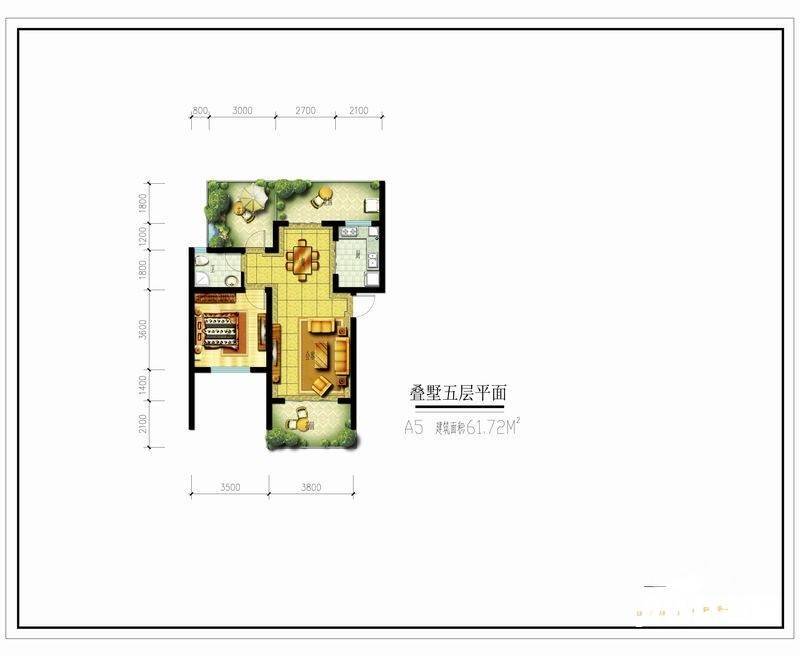 乐活原乡1室1厅1卫61.7㎡户型图