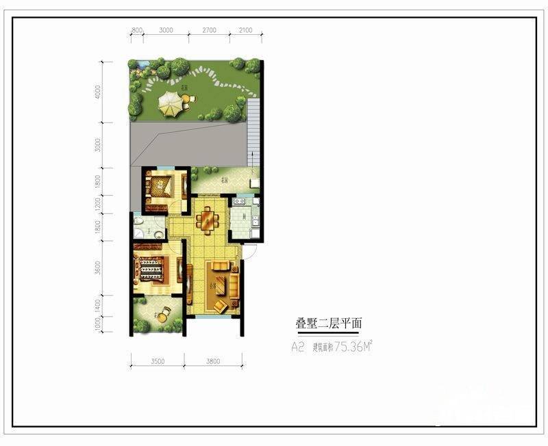 乐活原乡2室2厅1卫75.4㎡户型图