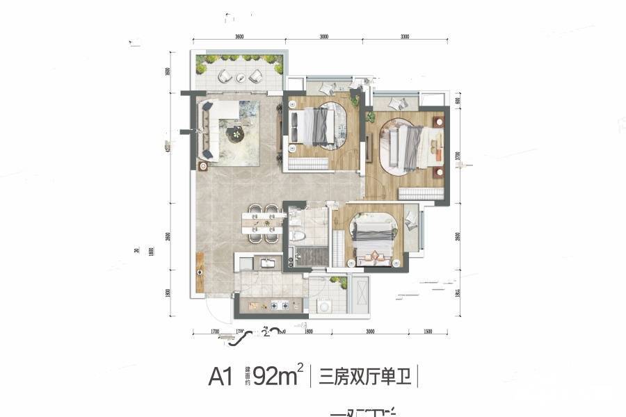 同森锦逸3室2厅1卫92㎡户型图