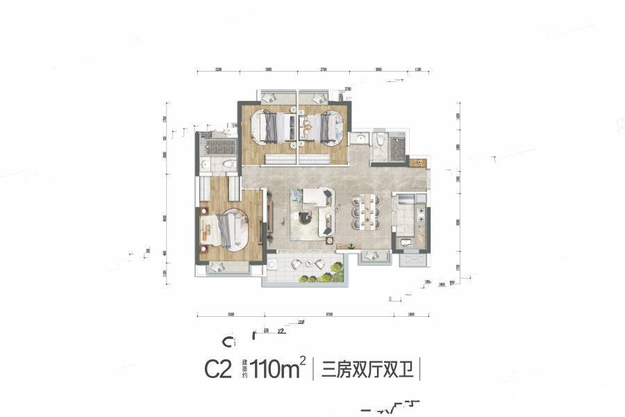 同森锦逸3室2厅2卫110㎡户型图