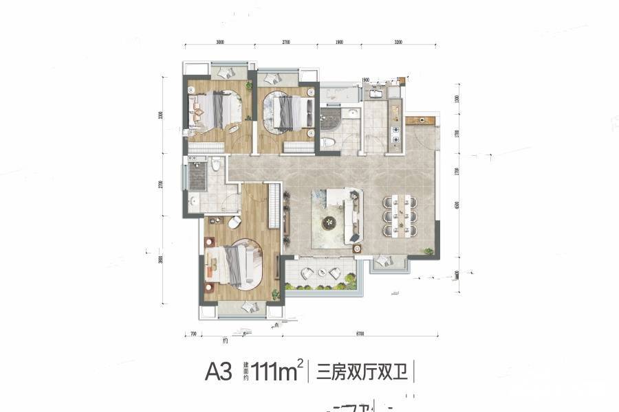 同森锦逸3室2厅2卫111㎡户型图