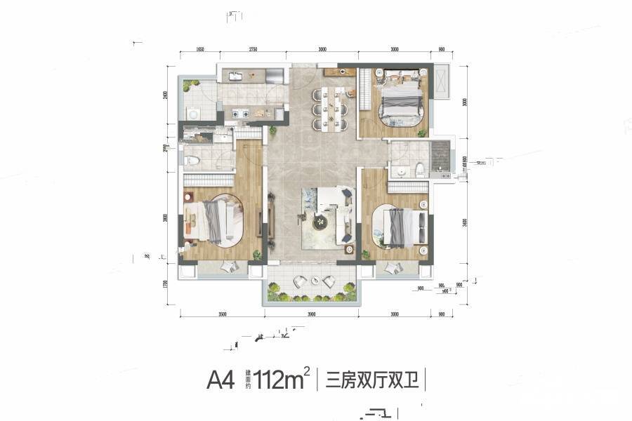 同森锦逸3室2厅2卫112㎡户型图