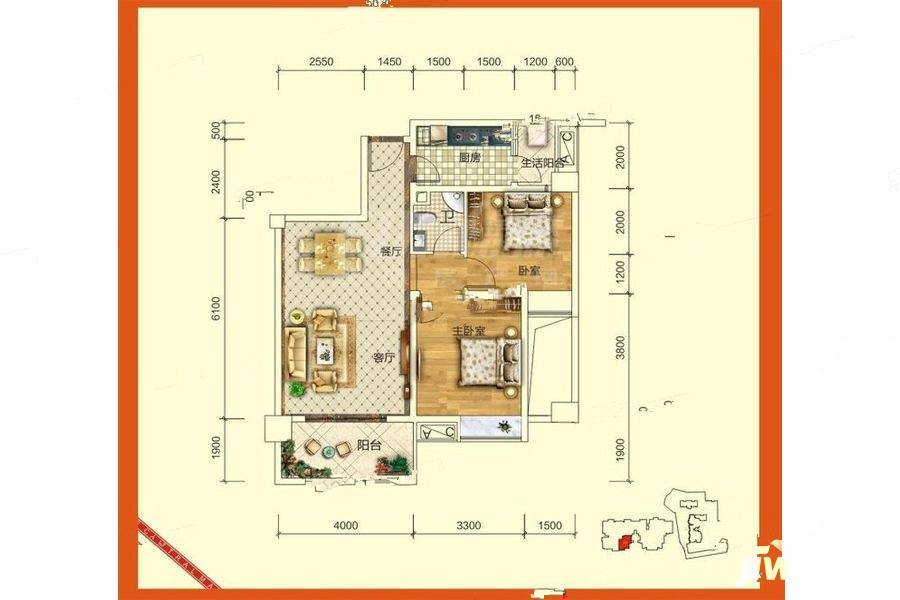 中港城金舆名苑二期2室2厅1卫81.5㎡户型图