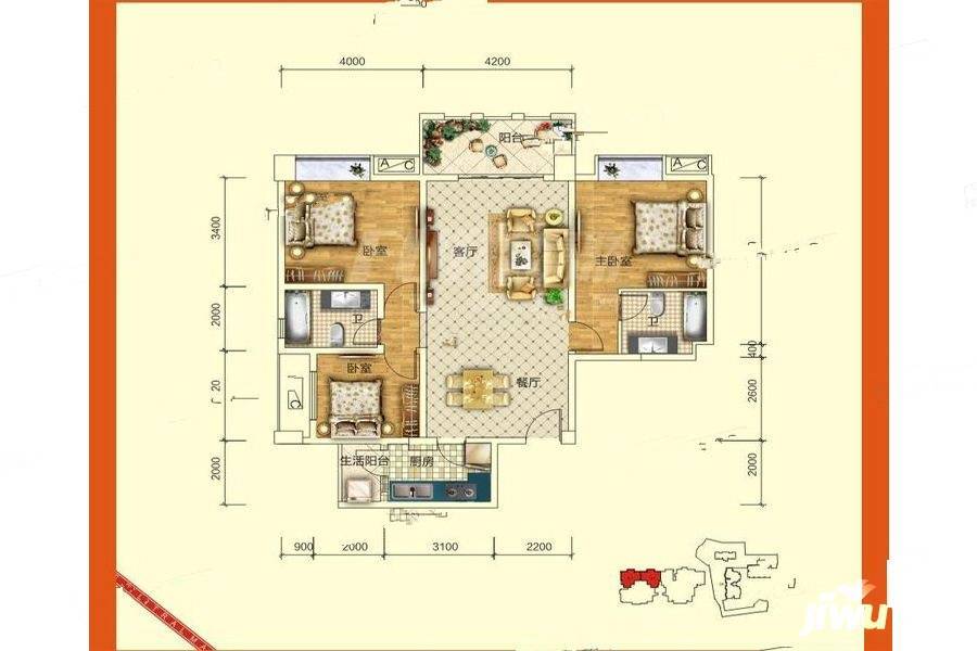 中港城金舆名苑二期3室2厅2卫119.8㎡户型图