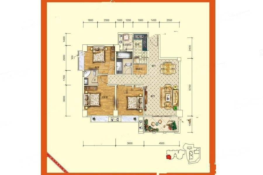 中港城金舆名苑二期3室2厅2卫119.8㎡户型图