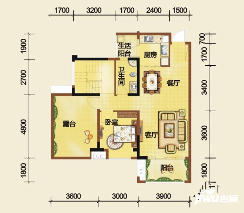 西环财富广场2室2厅2卫111.5㎡户型图