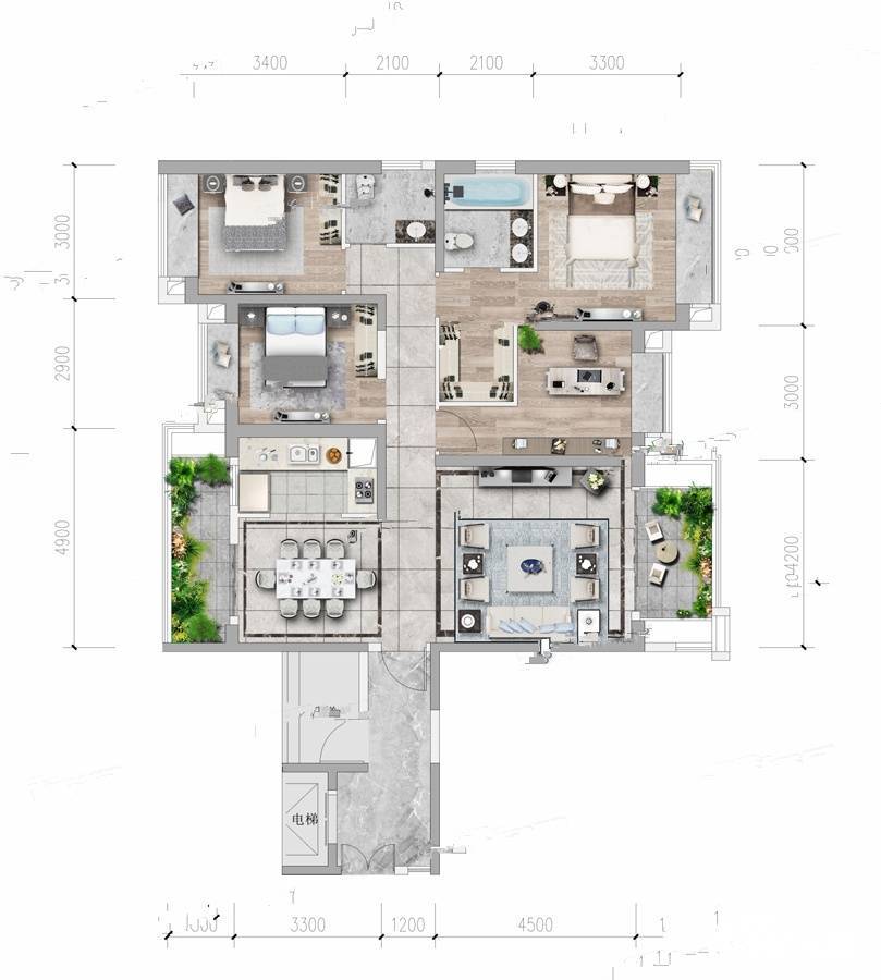 电建地产洺悦锦园4室2厅2卫142㎡户型图