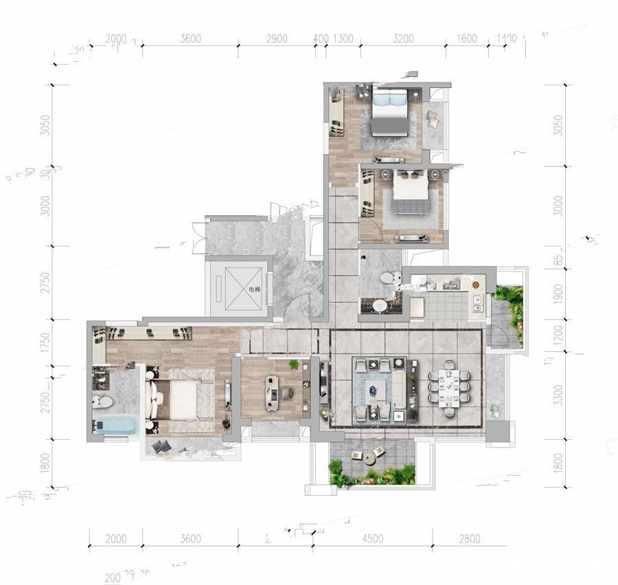 电建地产洺悦锦园4室2厅2卫142㎡户型图