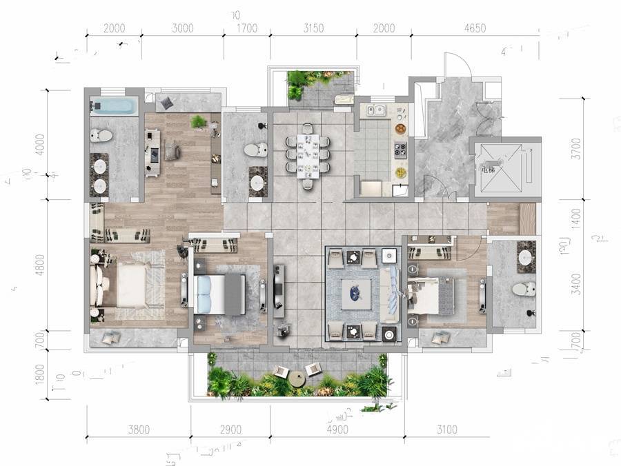 电建地产洺悦锦园4室2厅3卫171㎡户型图