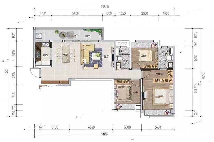 时代风华3室2厅2卫115㎡户型图