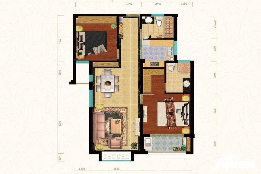 清泰半山半岛2室2厅2卫92㎡户型图