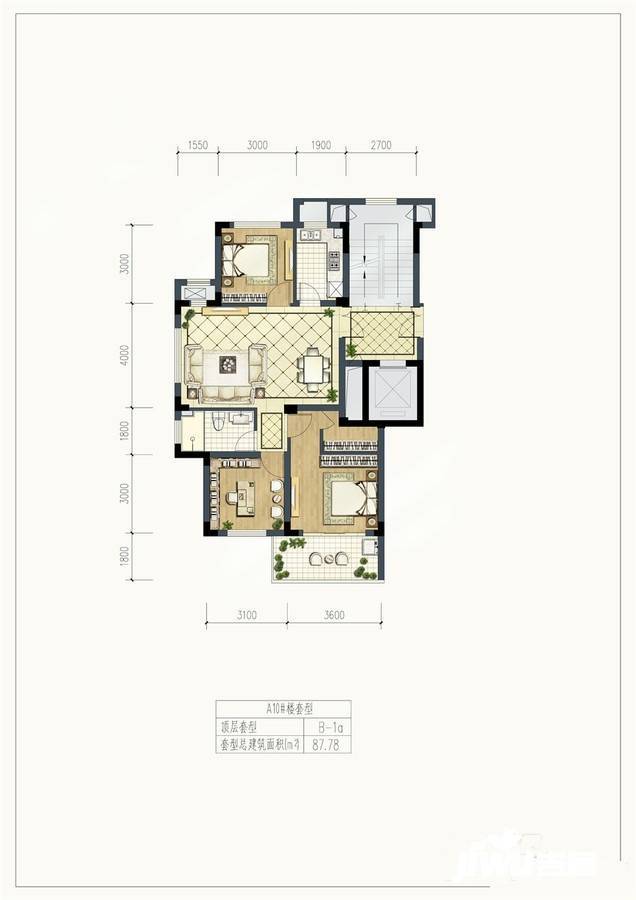 通策蘭堡3室2厅1卫87.8㎡户型图