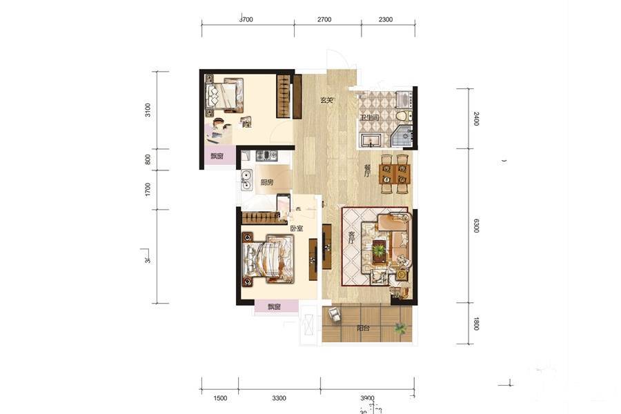 兰石睿智名居2室2厅1卫92.5㎡户型图