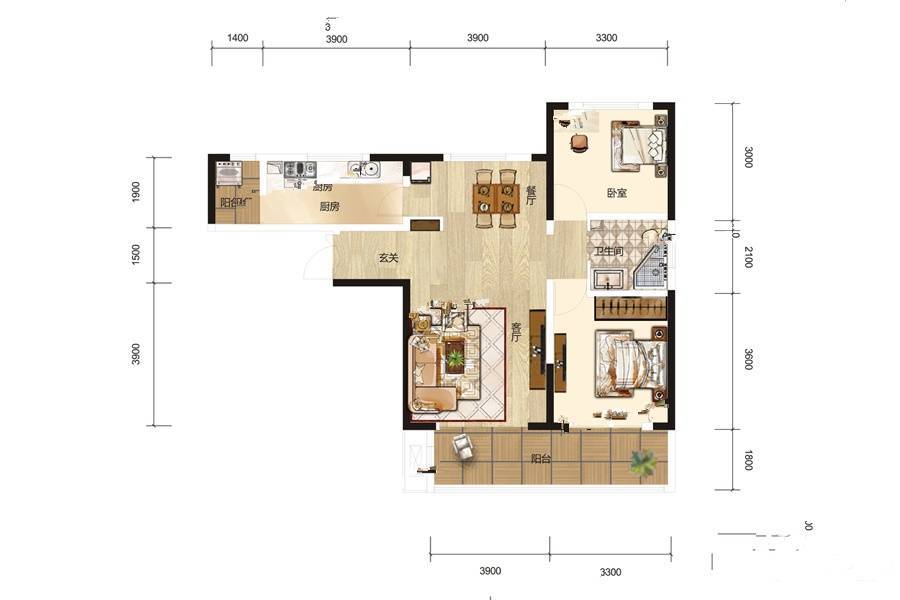 兰石睿智名居2室2厅1卫95.7㎡户型图