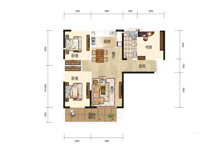 兰石睿智名居3室2厅1卫112㎡户型图