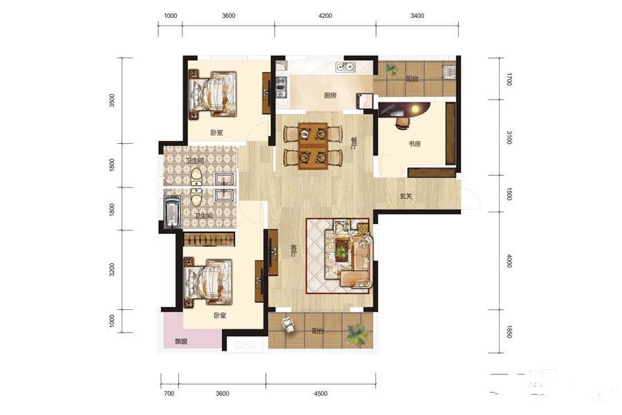 兰石睿智名居3室2厅2卫138.9㎡户型图