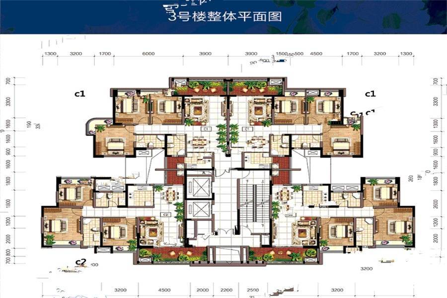 御景水岸3室2厅2卫106㎡户型图