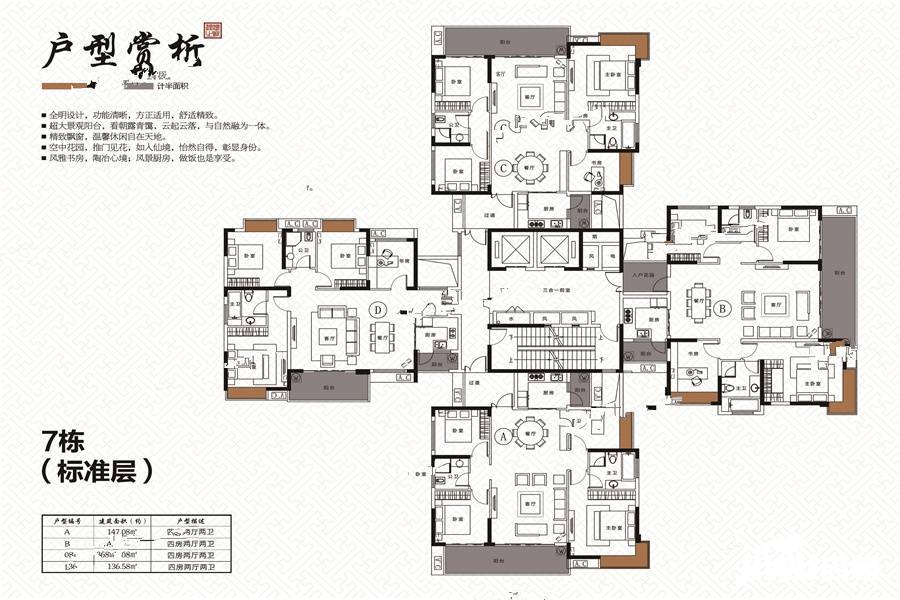 遵义理想城4室2厅2卫147.1㎡户型图