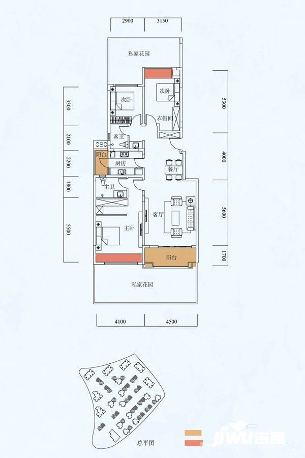 花滩国际新城花漫里3室2厅2卫123㎡户型图