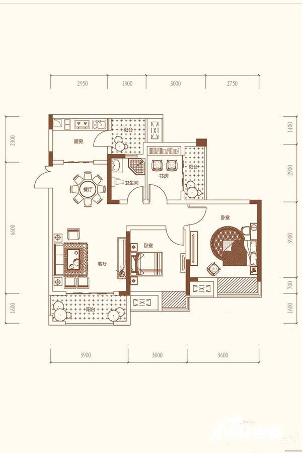 北新御龙湾2室2厅1卫94.3㎡户型图