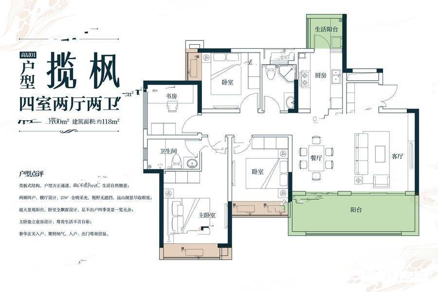 富力白鹭湾4室2厅2卫118㎡户型图