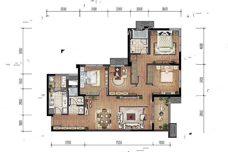 万科金域华庭3室2厅2卫135㎡户型图