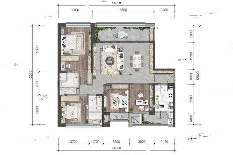 万科重庆天地4室2厅2卫171.2㎡户型图