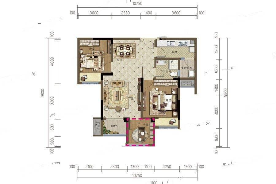 中国摩2室2厅1卫78.8㎡户型图