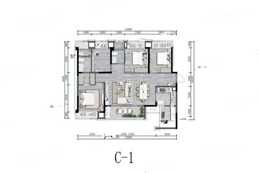 万科翡翠公园4室2厅2卫130㎡户型图