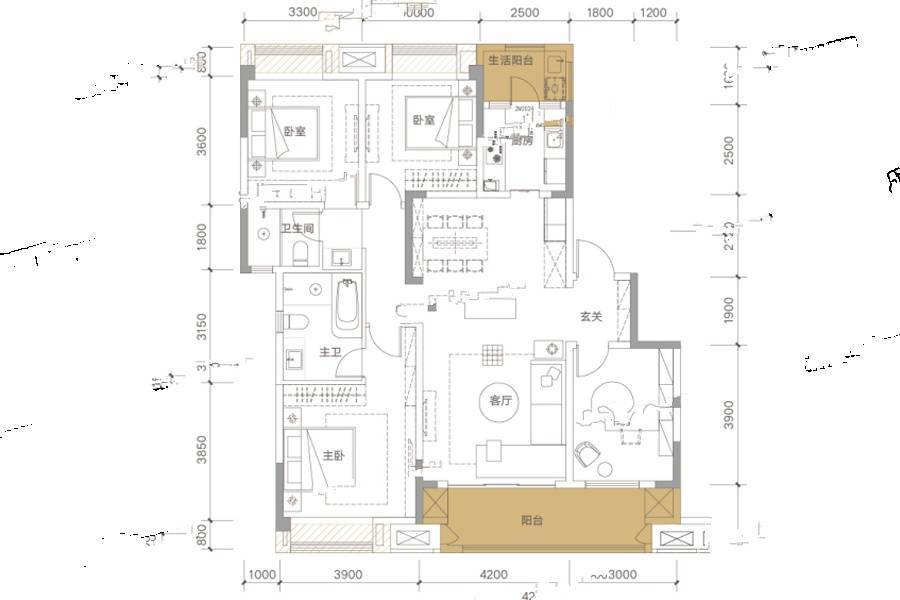 公园九里4室2厅2卫143㎡户型图