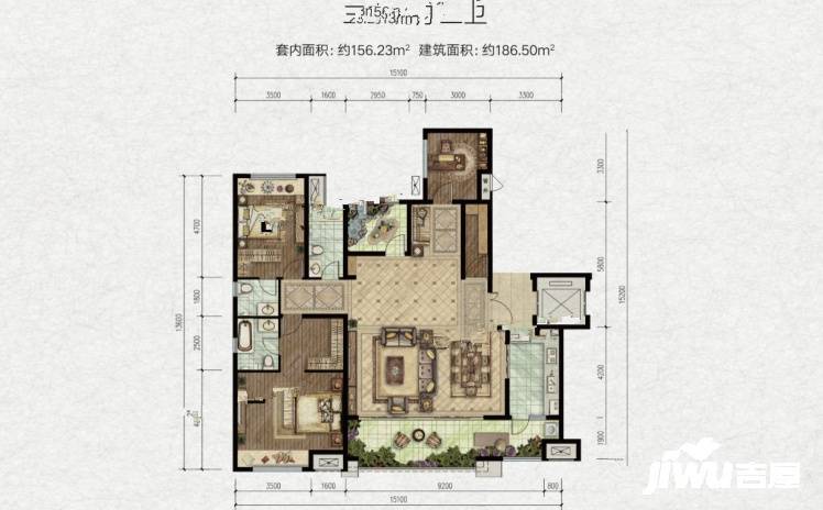 首创天阅嘉陵3室2厅3卫186.5㎡户型图