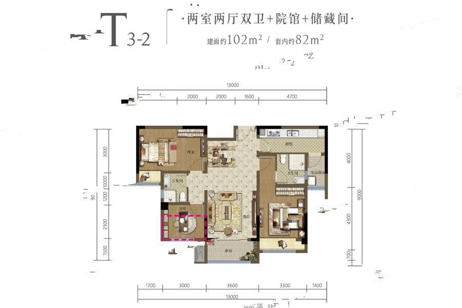 中国摩3室2厅2卫102㎡户型图