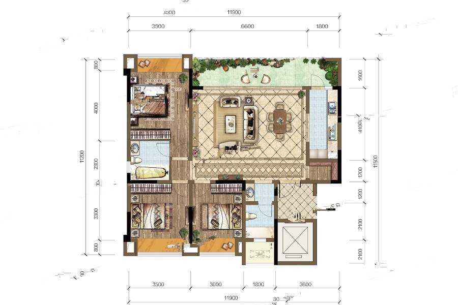 北辰悦来壹号3室2厅2卫123㎡户型图