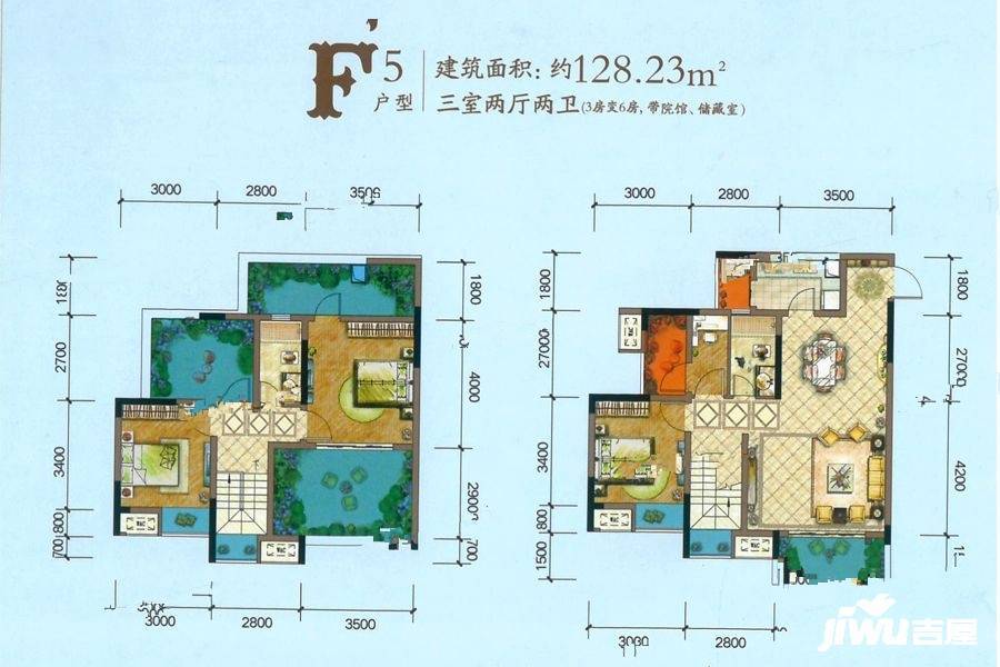 光亮天润城龙凤栖3室2厅2卫128.2㎡户型图