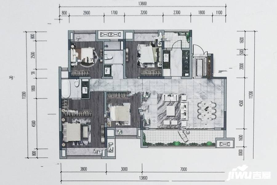 中粮合景江州锦云4室2厅2卫128.8㎡户型图