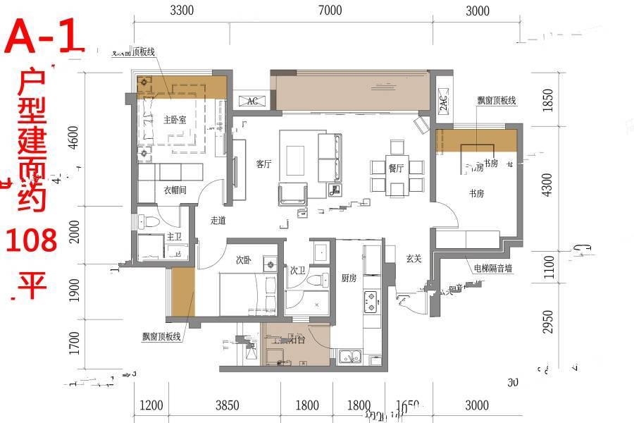 保利大国璟3室2厅2卫108㎡户型图