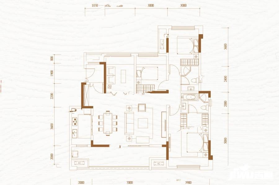 中交大隐4室2厅2卫127㎡户型图