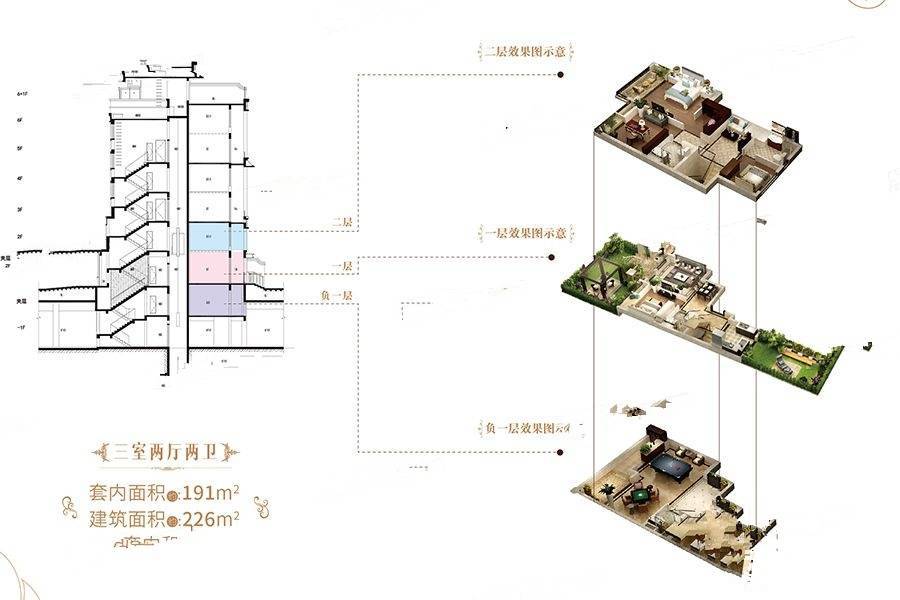 恒大优活城3室2厅2卫226㎡户型图