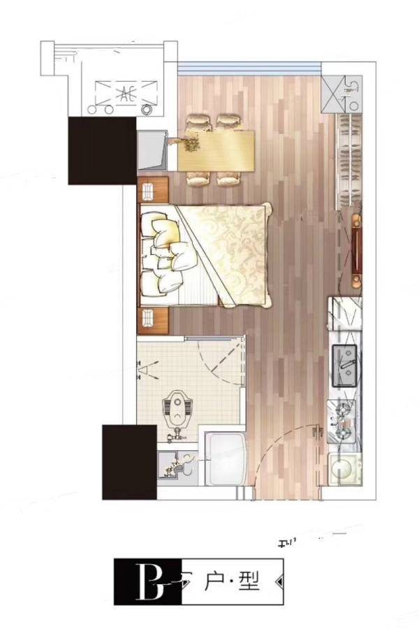 和泓江山国际（公寓/商业）1室1厅1卫32.8㎡户型图