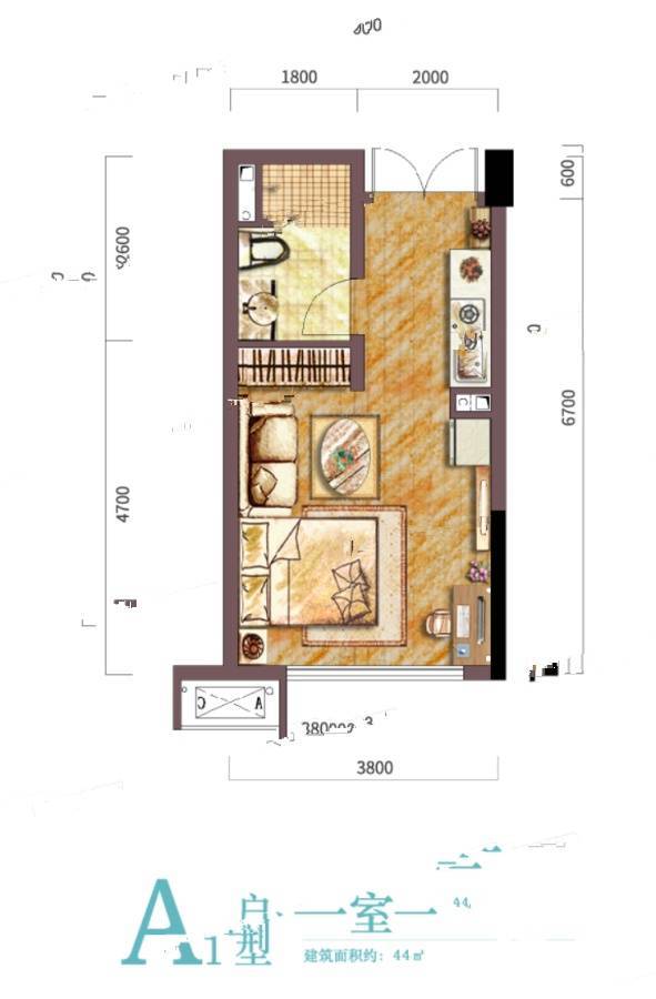 恒大湖山半岛普通住宅44㎡户型图