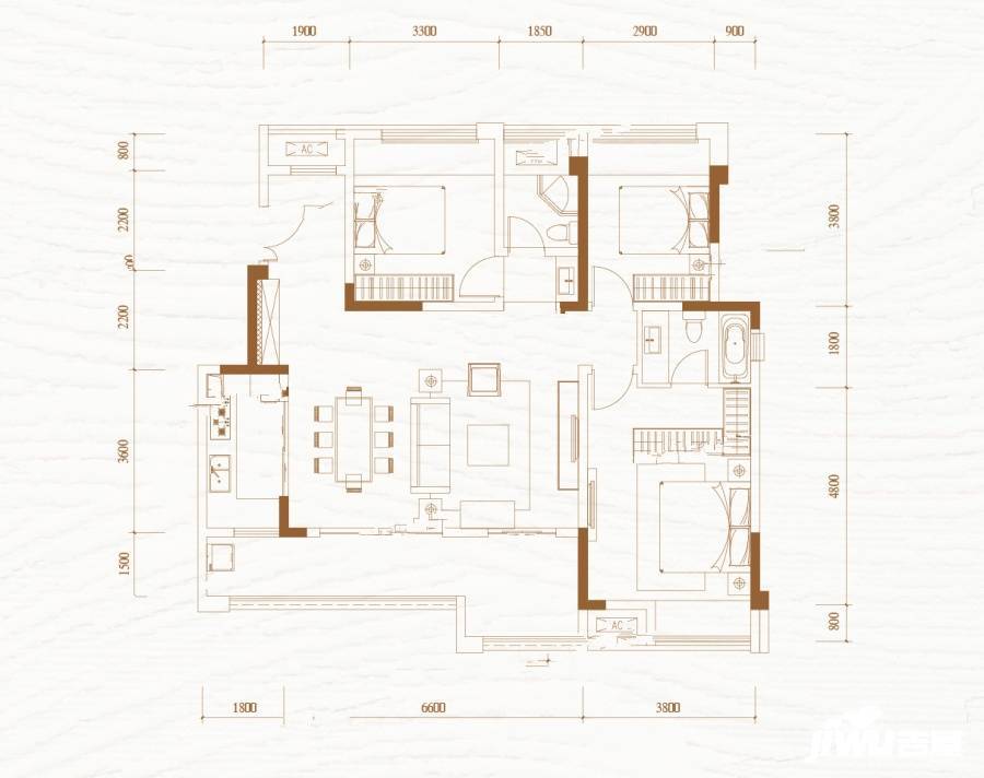 中交大隐3室2厅2卫118㎡户型图