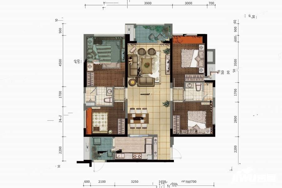 中海九龙天颂4室2厅2卫127㎡户型图