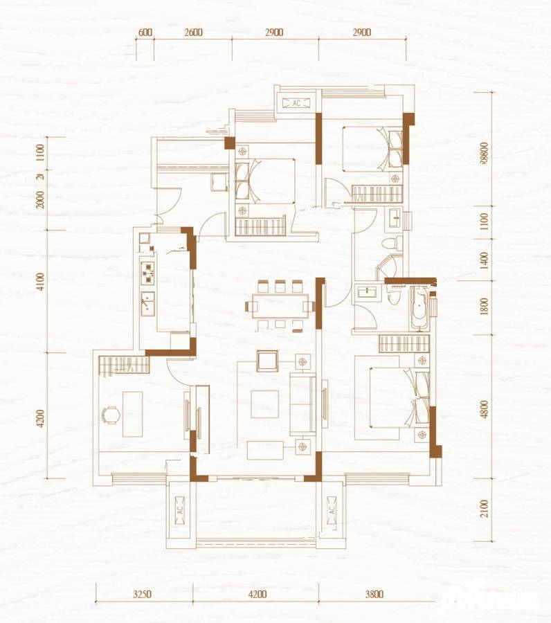 中交大隐4室2厅2卫124㎡户型图