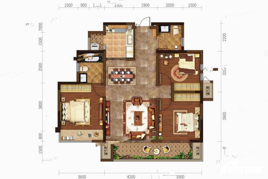 协信敬澜山3室2厅2卫109㎡户型图