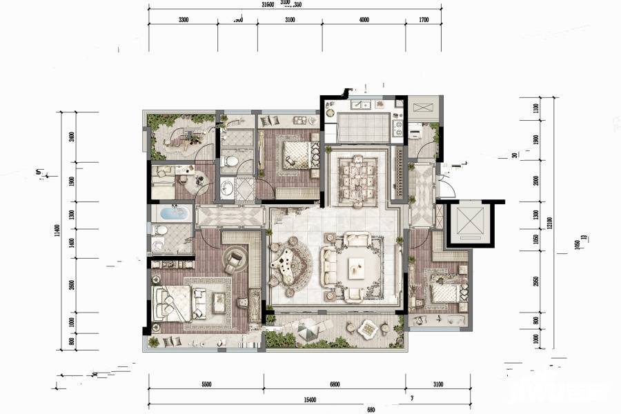 金融街融府（公寓）4室2厅2卫户型图