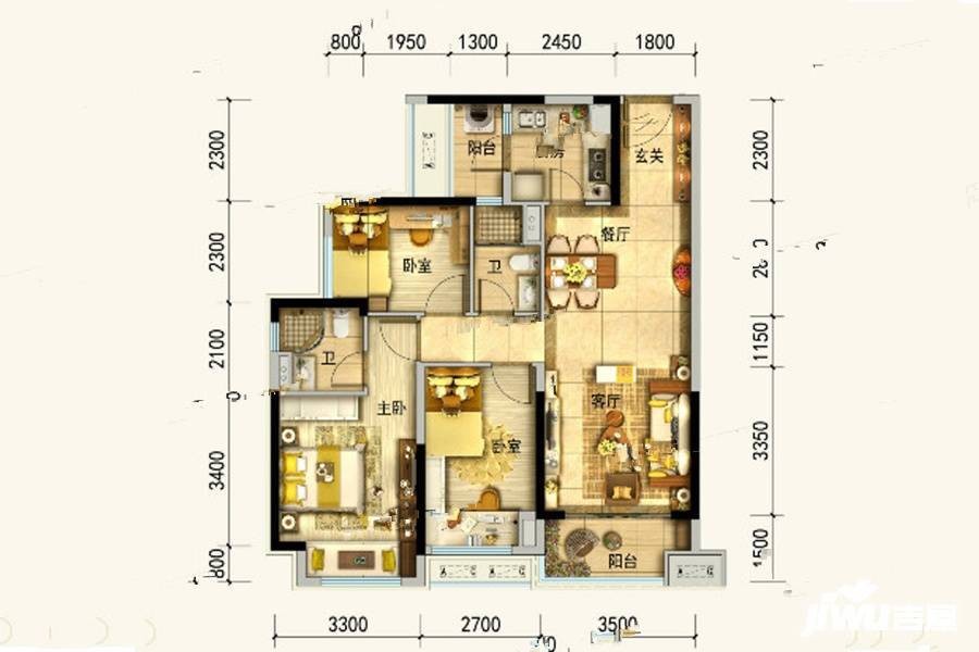 城口碧桂园观澜府3室2厅2卫98㎡户型图