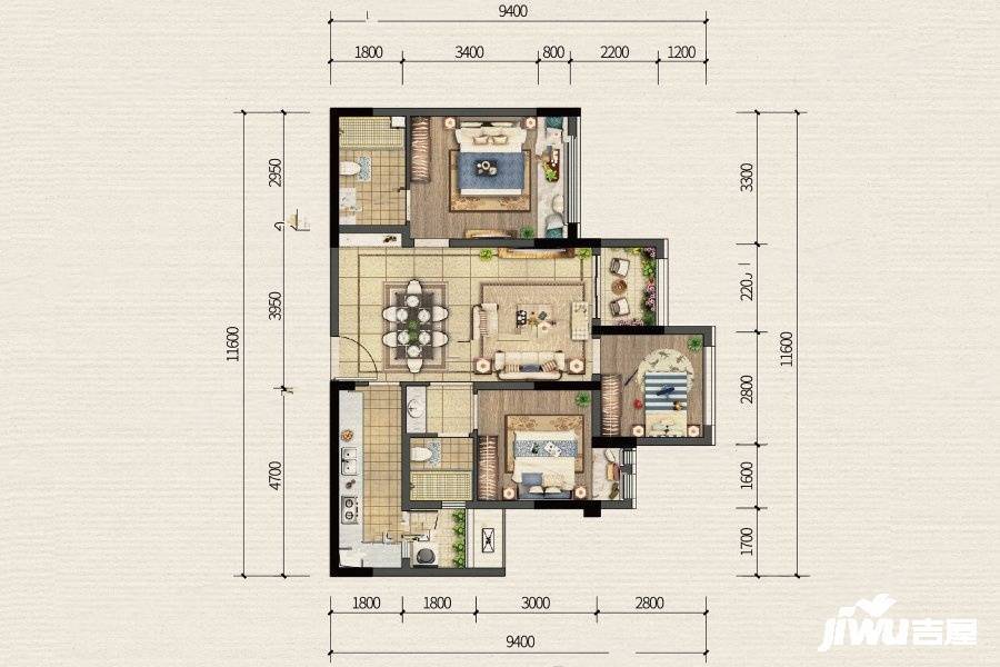 蓝光申佳雍锦澜庭3室2厅2卫88.9㎡户型图