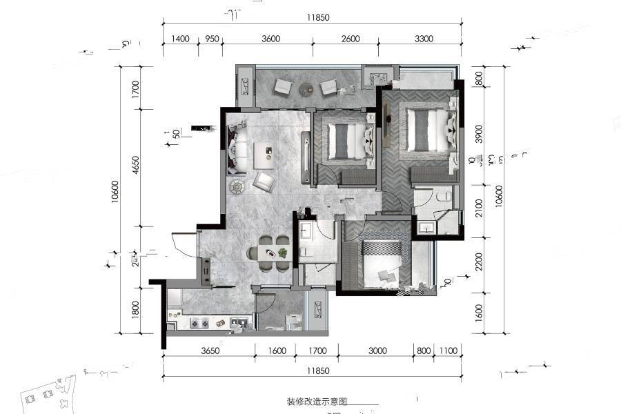 阳光城悦江山3室2厅2卫99㎡户型图